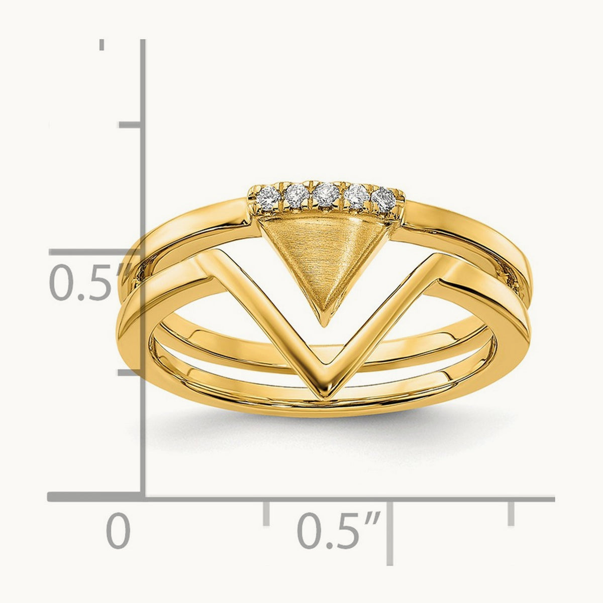 Satin and Polished Diamond Double Triangle Ring, 14K