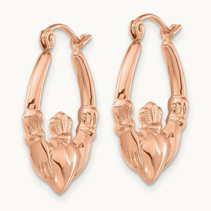 Polished Claddagh Hoop Earrings, 14K Rose Gold