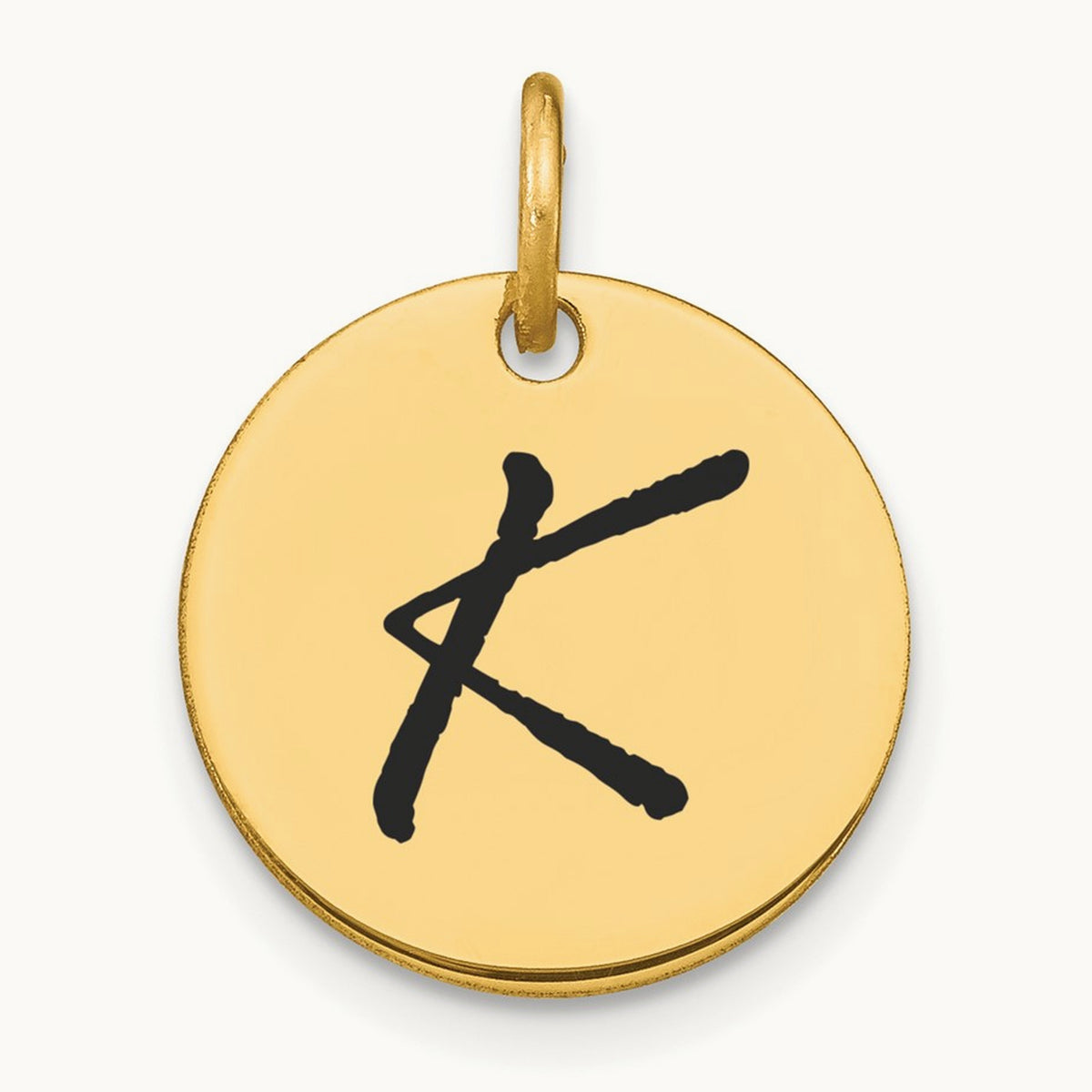 Polished Black Enamel Initial Disk Charm — 14K Yellow Gold, K