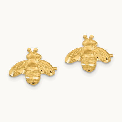 D/C Bee Post Earrings, 14K