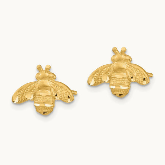 D/C Bee Post Earrings, 14K