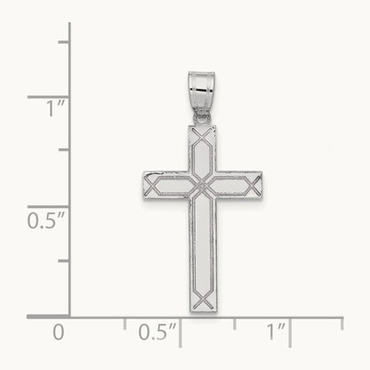 Solid Laser Etched Cross Pendant, 14K White Gold