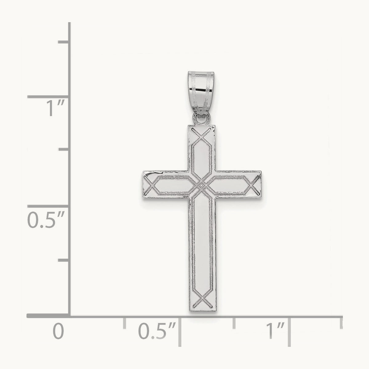 Solid Laser Etched Cross Pendant, 14K White Gold