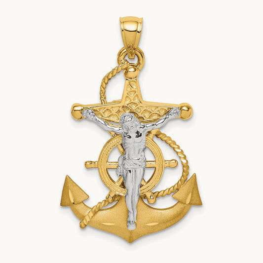 Polished/Satin D/C Mariner Crucifix Pendant, 14K Two-tone
