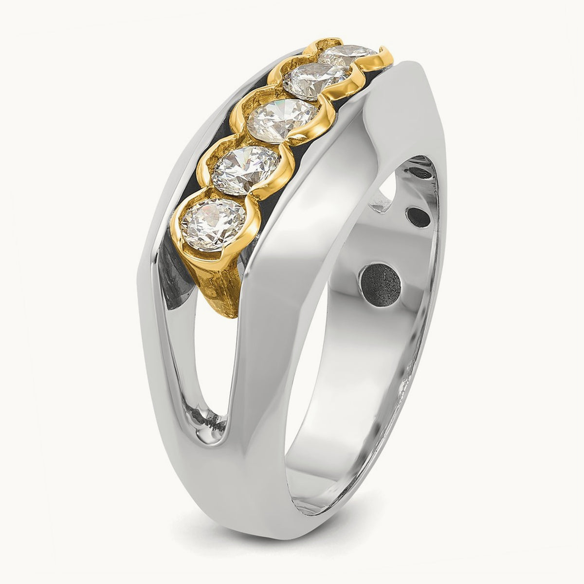 14ktt IBGoodman Men's Polished Graduated 5-Stone Diamond Ring