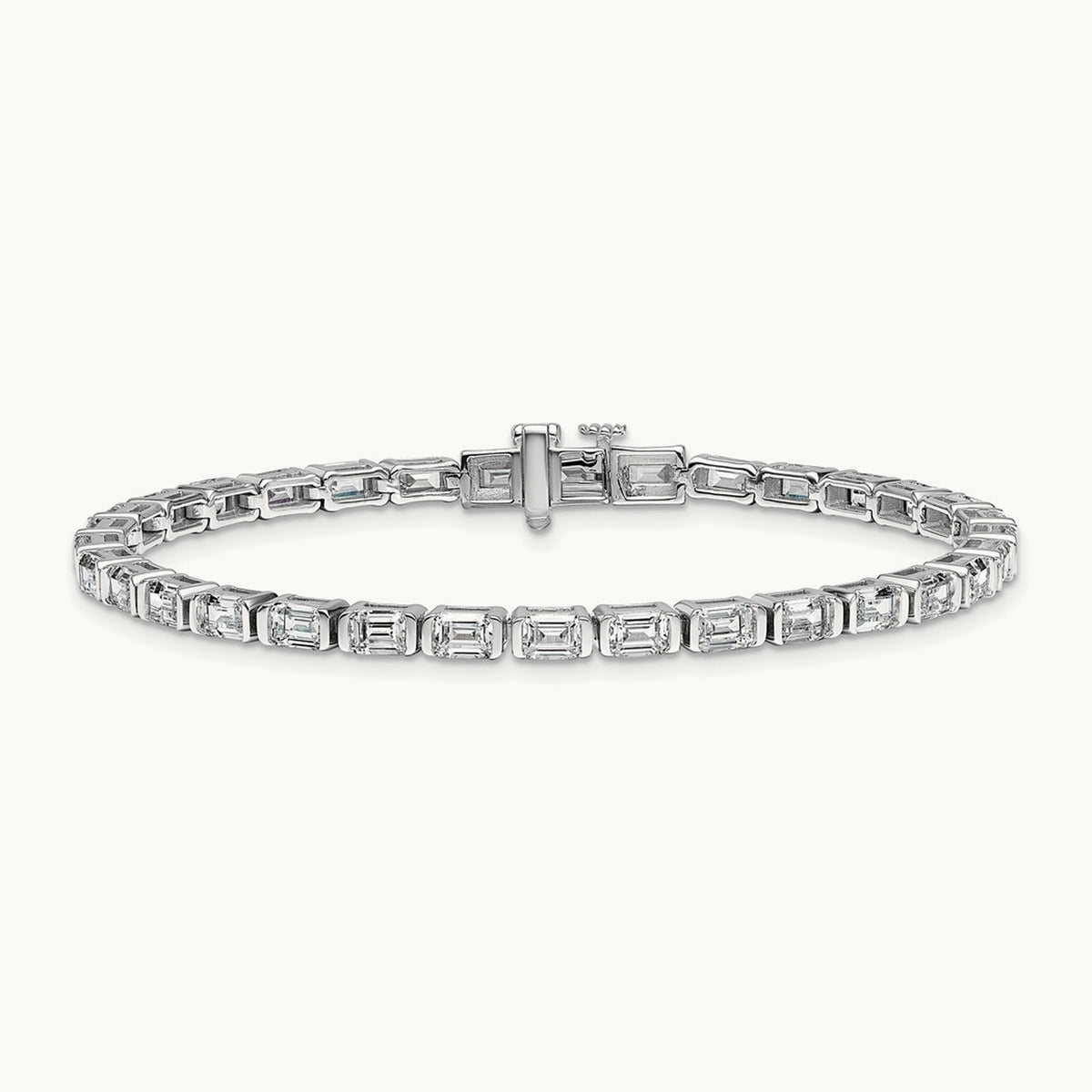 Emerald Bezel Tennis Bracelet, 7.50 ct tw Lab-Grown Diamond — 14K White Gold