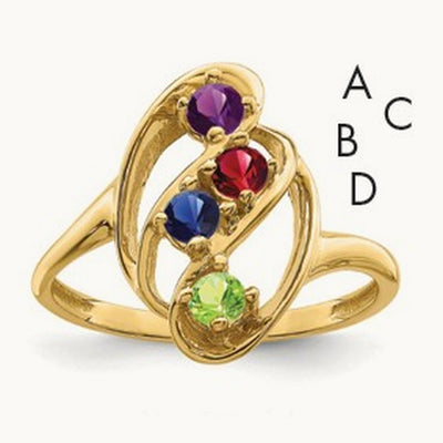 Genuine 4 Stone Mother's Ring, 14K