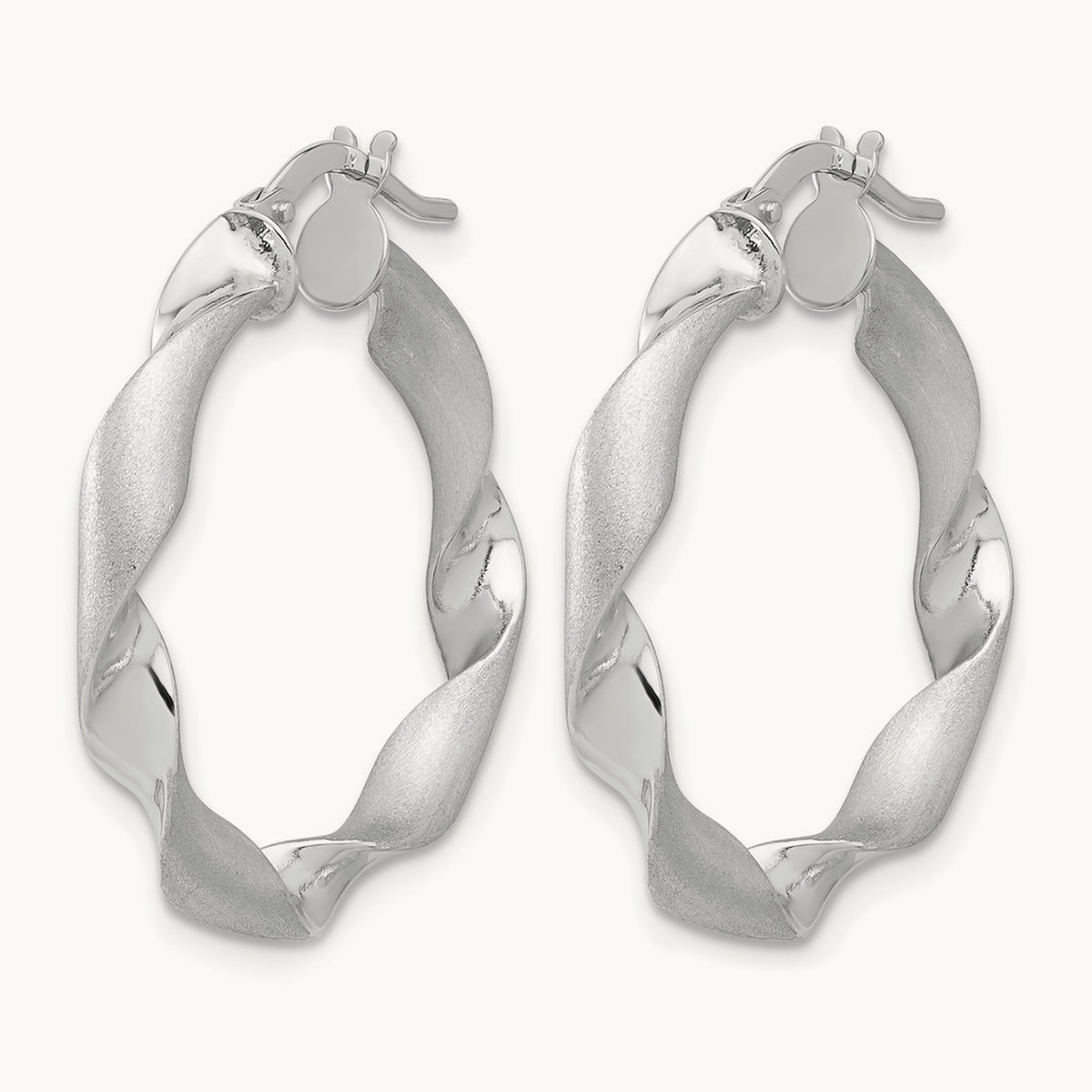 Polished and Brushed Twisted Hoop Earrings — 14K White Gold, 26.5mm