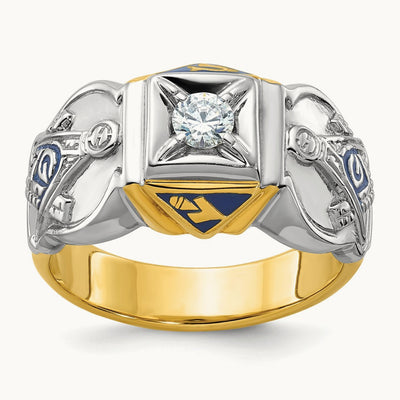 14ktt IBGoodman Men's Enameled & Diamond Blue Lodge Masonic Ring