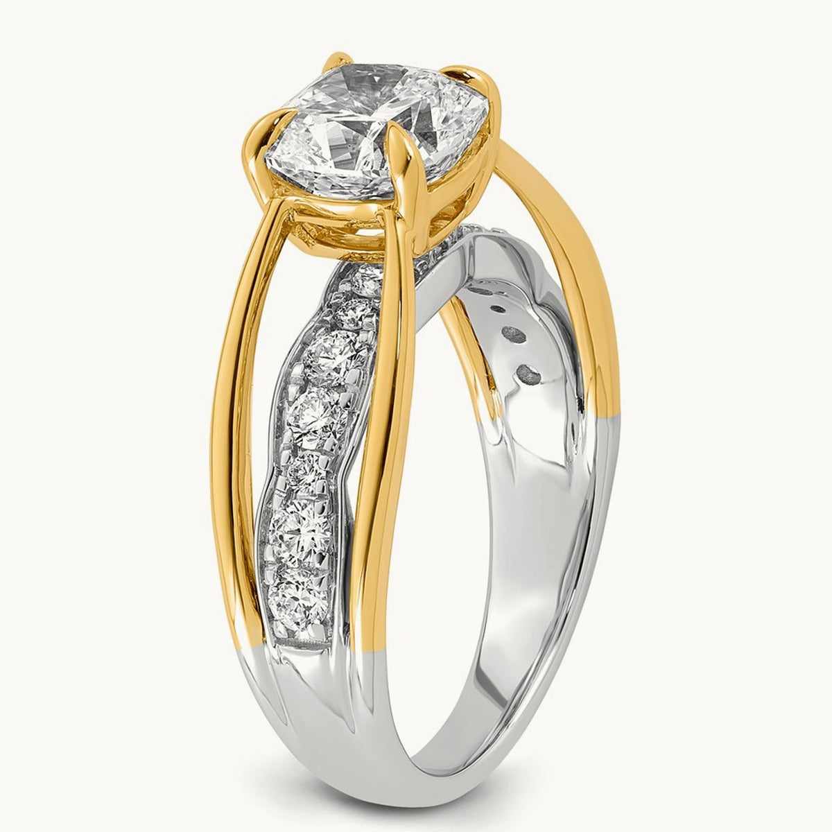 14ktt Certified Cushion Center Lab Grown Diamond VS+ F+ Ring — 14K Two-Tone Gold (Reversed)