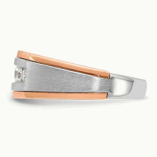 White/Rose Gold IBGoodman Men's Satin 5-Stone Diamond Ring, 14K