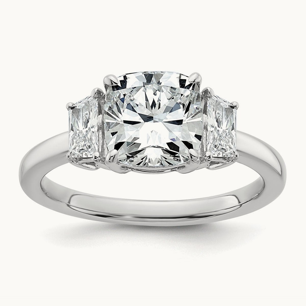 Cushion & 1/2 Moon Engagement Ring — 14K White Gold, 2 1/2 ct, 7