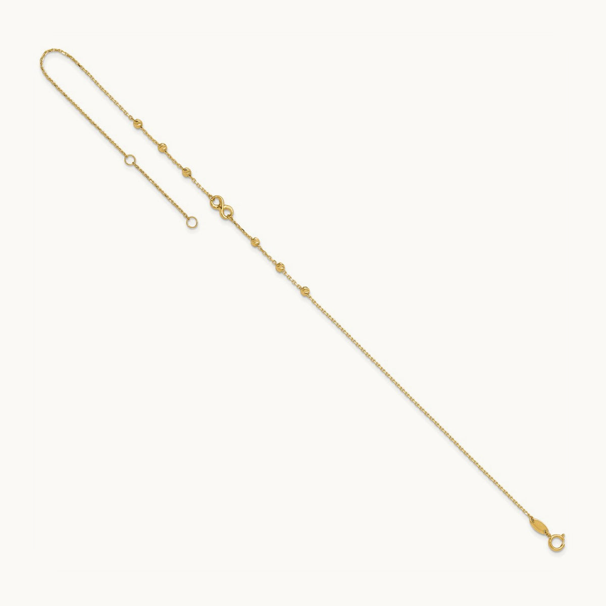 Infinity Symbol 10in Plus 1in ext. Anklet, 14K