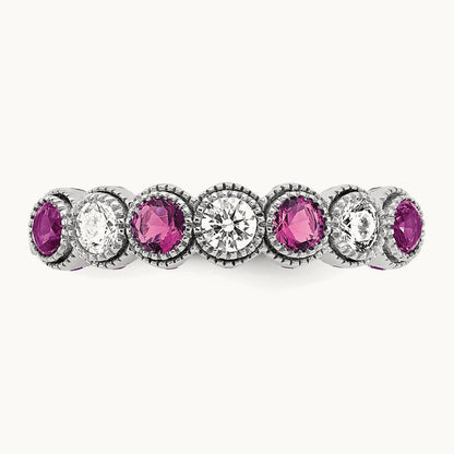 Created Pink Sapphire Ring, 0.50 ct tw Lab-Grown Diamond