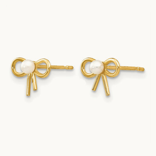Madi K FW Cultured Pearl Children's Bow Post Earrings, 14K