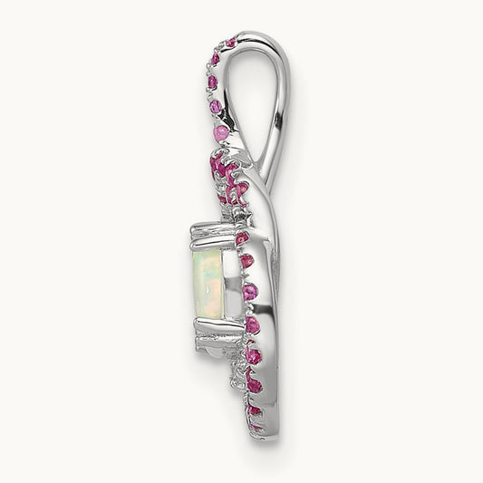 Pink Tourmaline/Opal & Diamond Chain Slide, 14K White Gold
