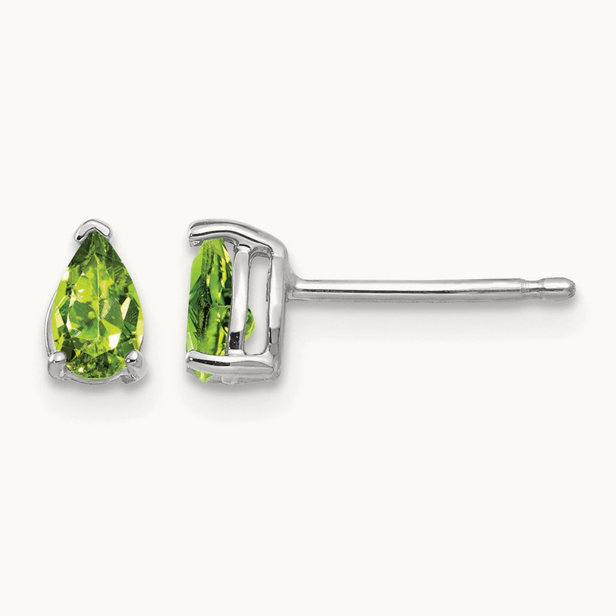 5x3mm Pear Peridot Earrings, 14K White Gold