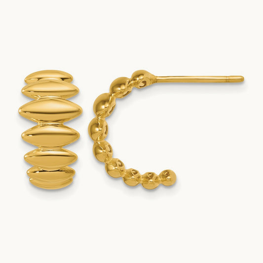 Polished and Grooved J-Hoop Post Earrings — Leslie's — photo set