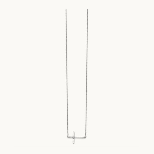 Diamond Sideways Cross 18in Necklace, 14K White Gold