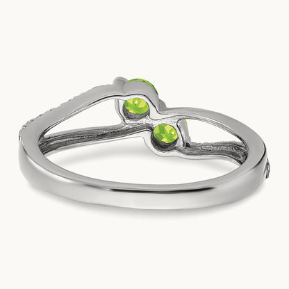 Peridot and Diamond 2-stone Ring, 14K White Gold