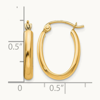 Polished Oval Tube Hoop Earrings — 14K Yellow Gold