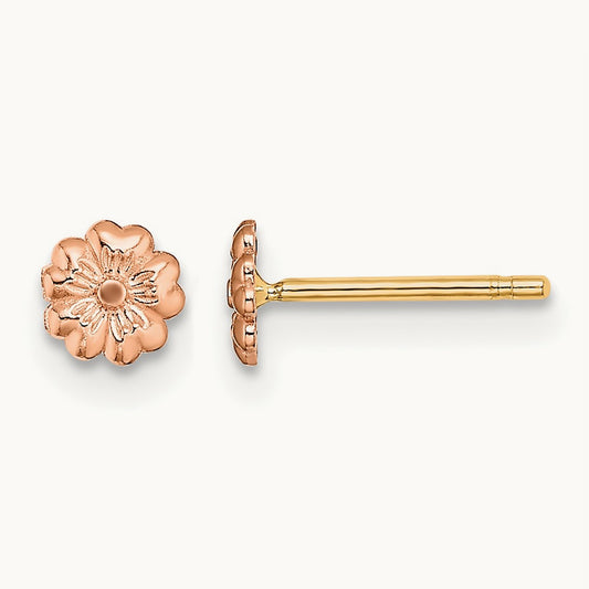 Post Flower Post Earrings, 14K Rose Gold with Yellow Gold