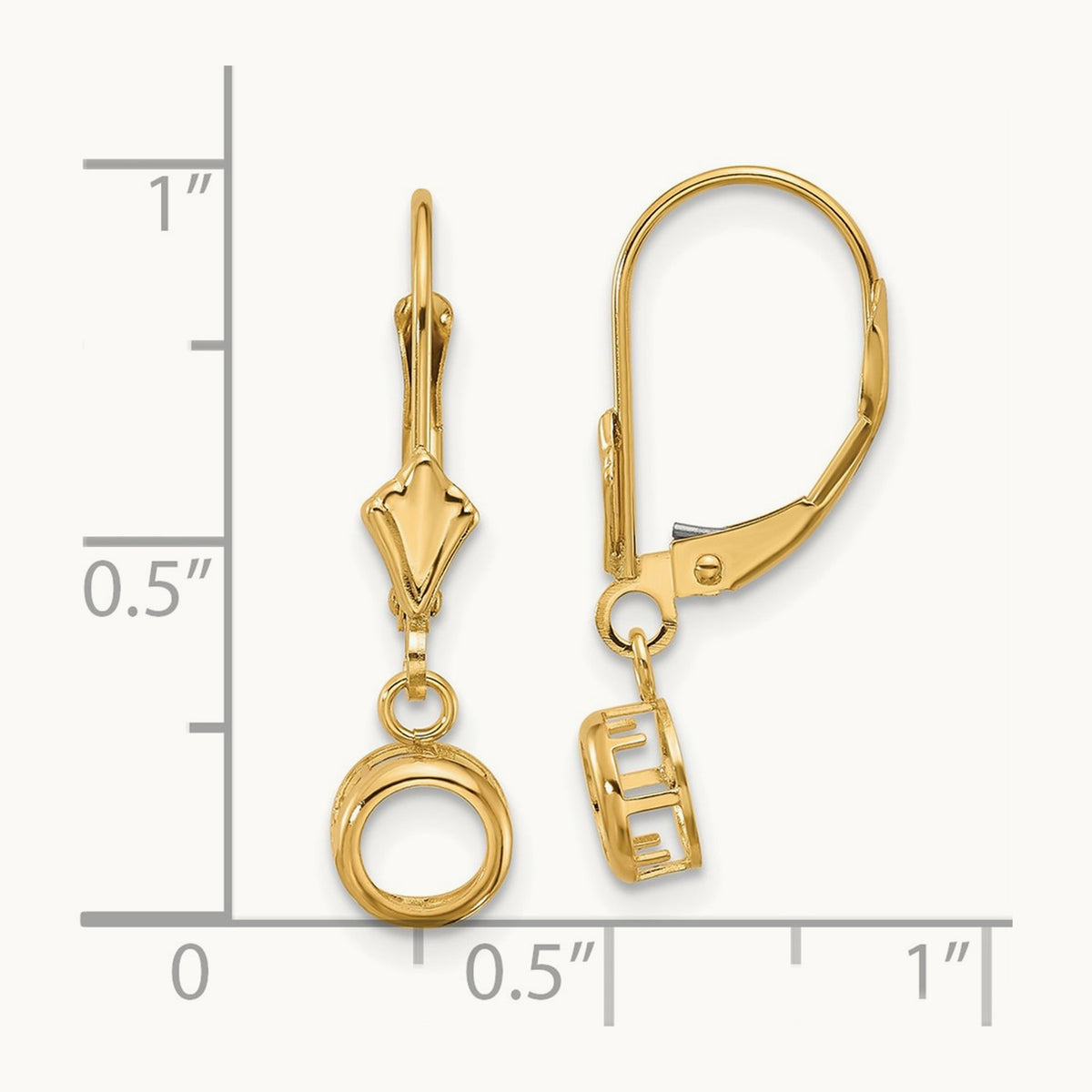 Round Leverback Earring Mountings, 5mm, 14K