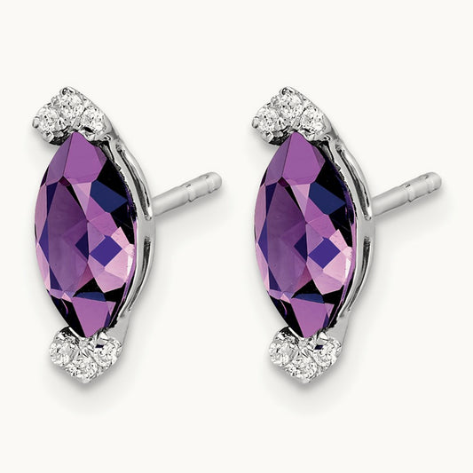 Marquise Amethyst and Diamond Earrings, 14K White Gold