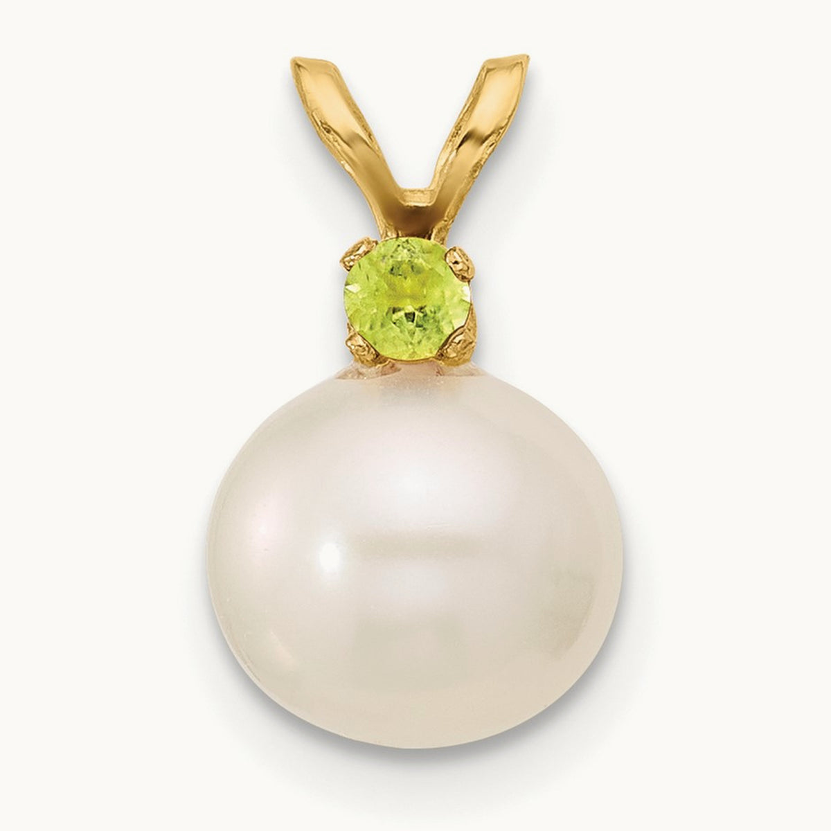 Peridot 8- White Round FWC Pearl Pendant, 8.5mm, 14K