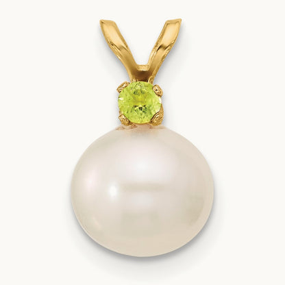 Peridot 8- White Round FWC Pearl Pendant, 8.5mm, 14K