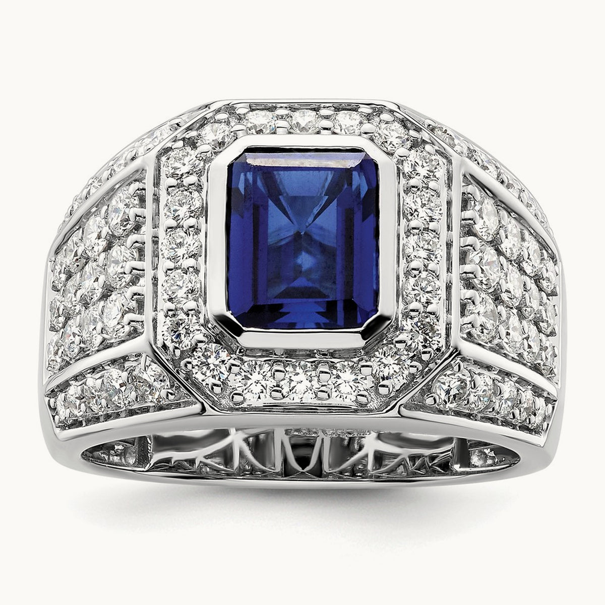 Created Sapphire Men's Ring, 2.00 ct tw Lab-Grown Diamond