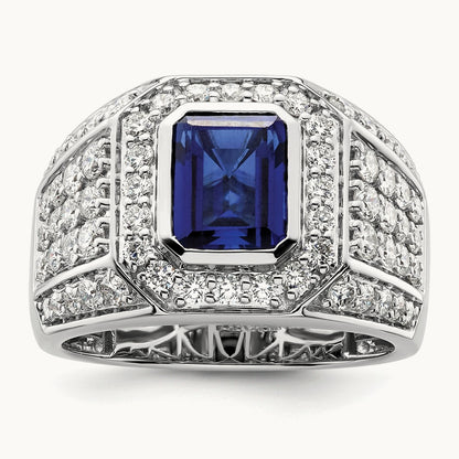 Created Sapphire Men's Ring, 2.00 ct tw Lab-Grown Diamond