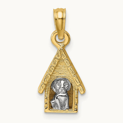3-D Dog Inside Dog House Charm, 14K Two-tone