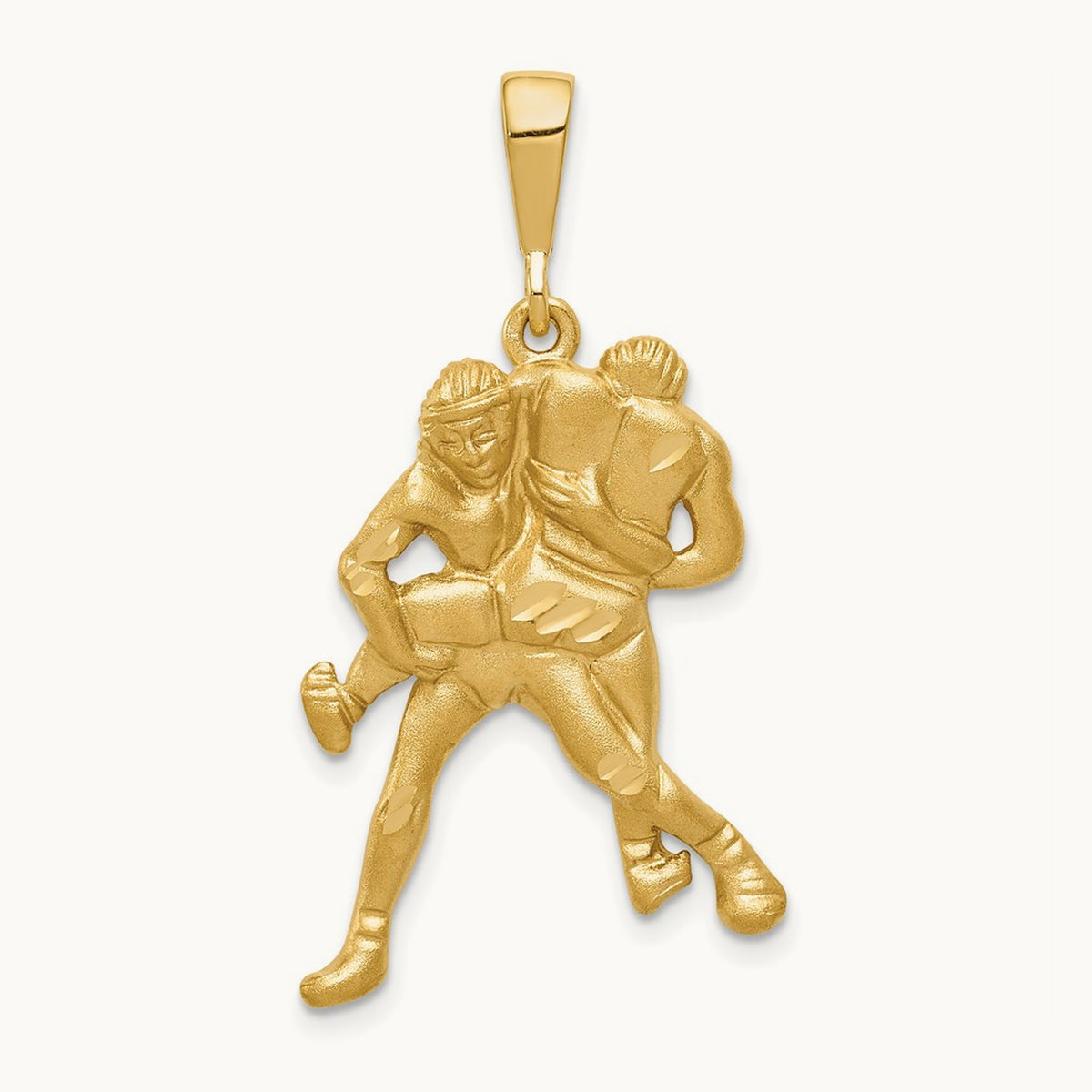 Satin and Diamond-cut Wrestlers Charm, 14K