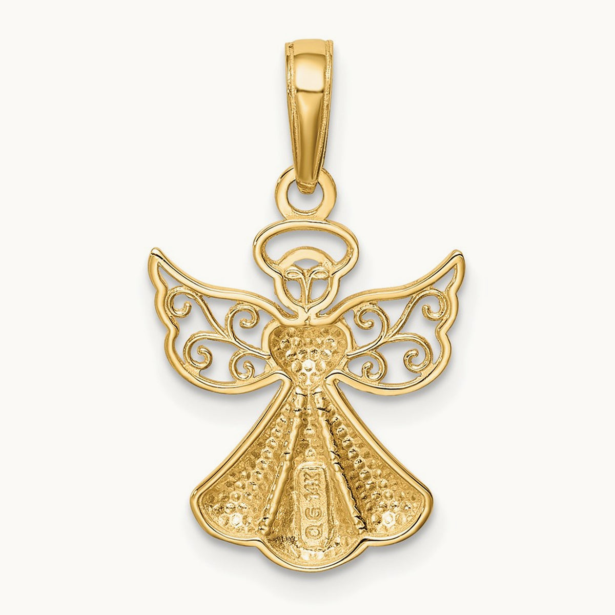 Polished/Textured Guardian Angel W/Heart Pendant — 14K Yellow Gold