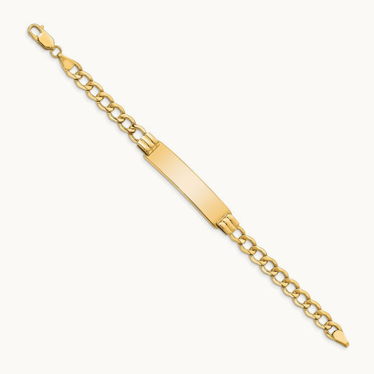 Semi-Solid Curb Link ID Bracelet, 14K