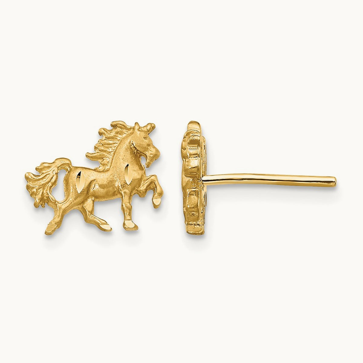 Satin Diamond-cut Unicorn Post Earrings, 14K