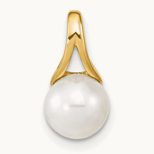 7- White Freshwater Cultured Pearl Polished Pendant, 8mm, 14K