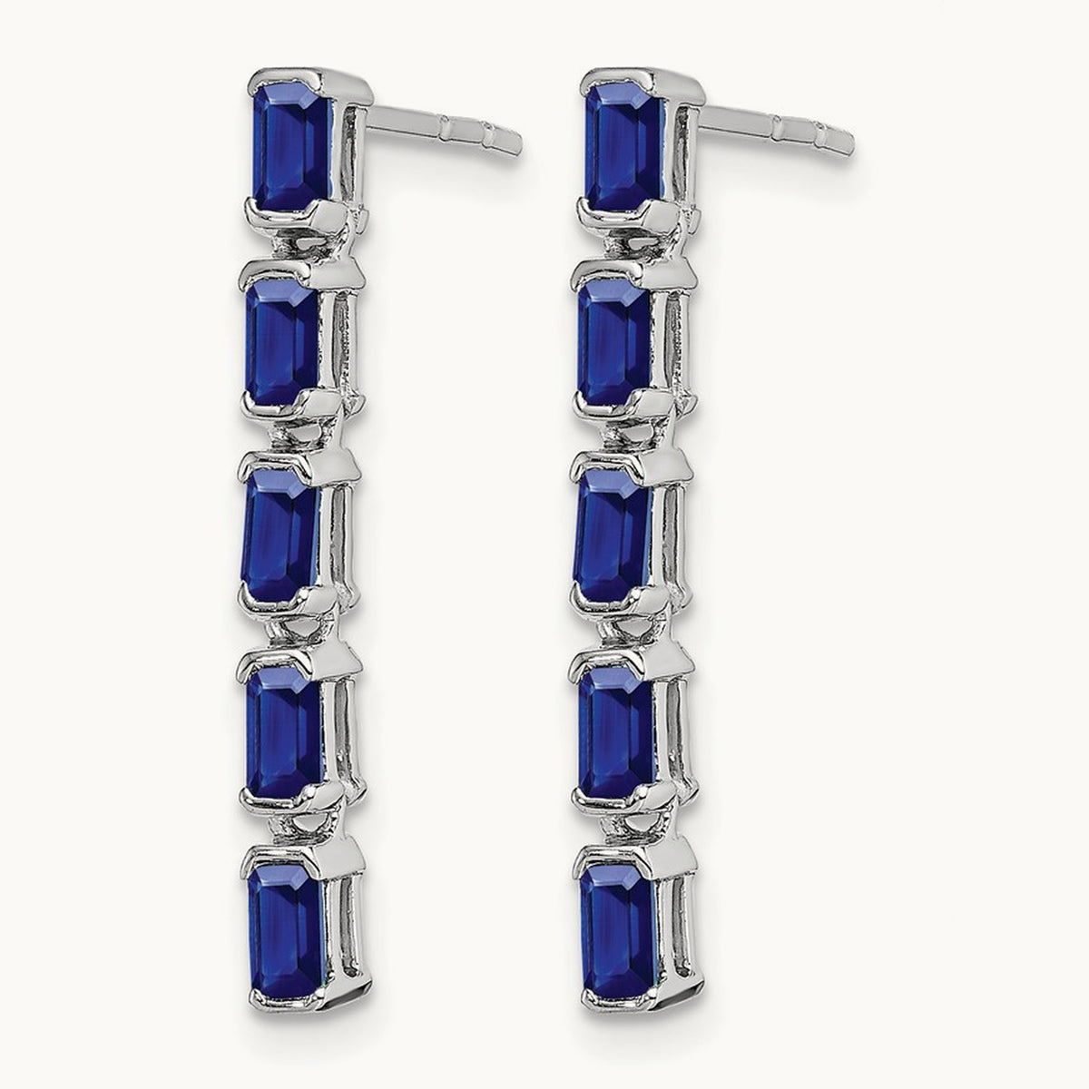 Sapphire 5-stone Dangle Earrings, 14K White Gold