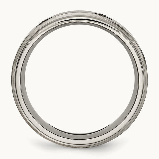 Brushed & Polished Cross Laser Design Ridged Edge Band — photo set