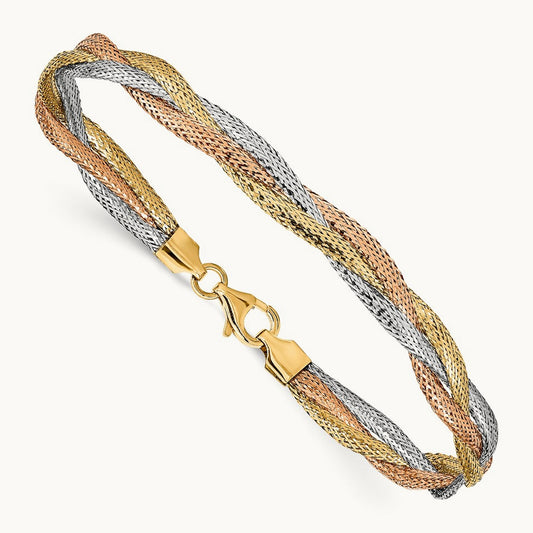 w/ Wht Rhodium and Rose Gold-plating Stretch Bracelet, 14K — Leslie's