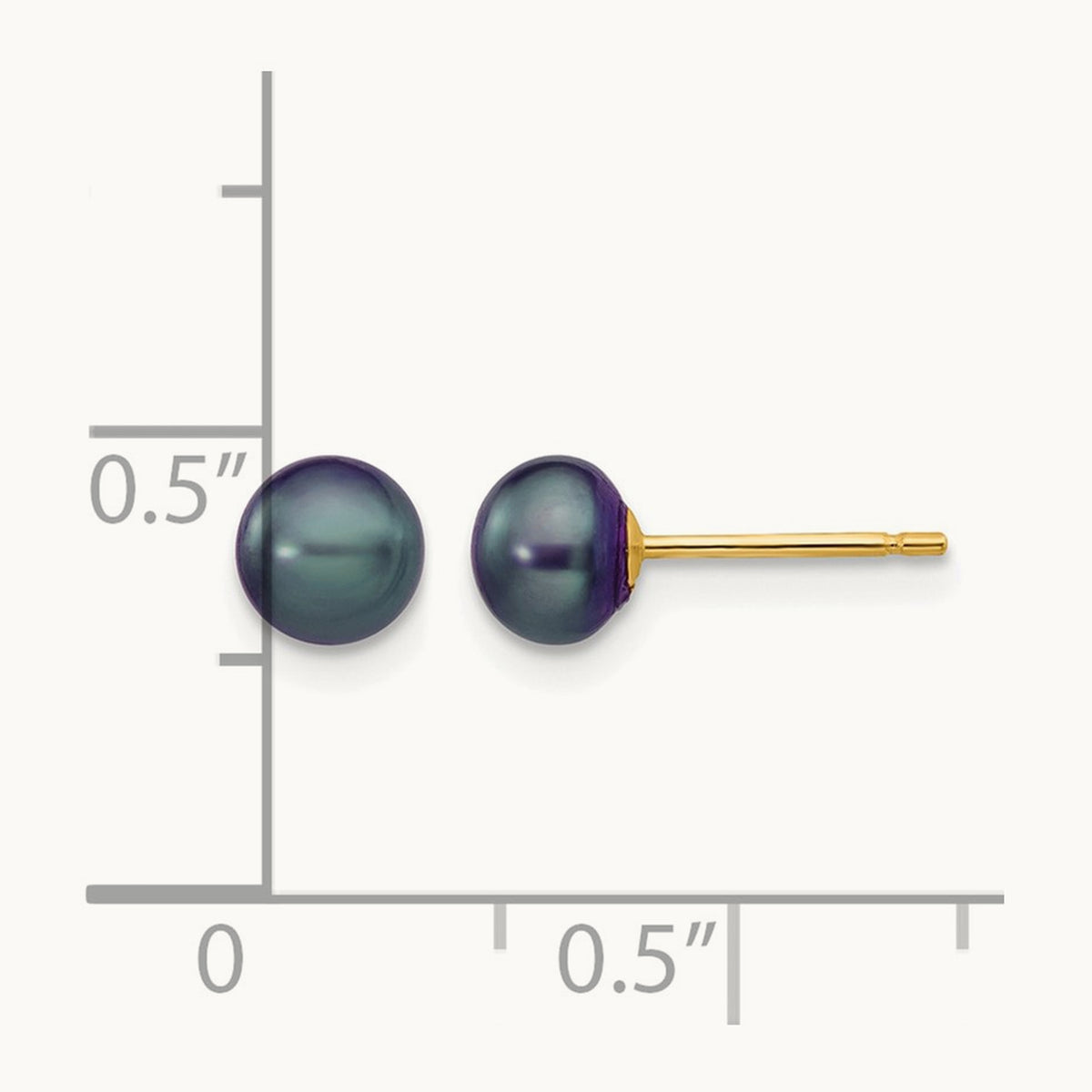 Black Button Freshwater Cultured Pearl Stud Post Earrings — 14K Yellow Gold