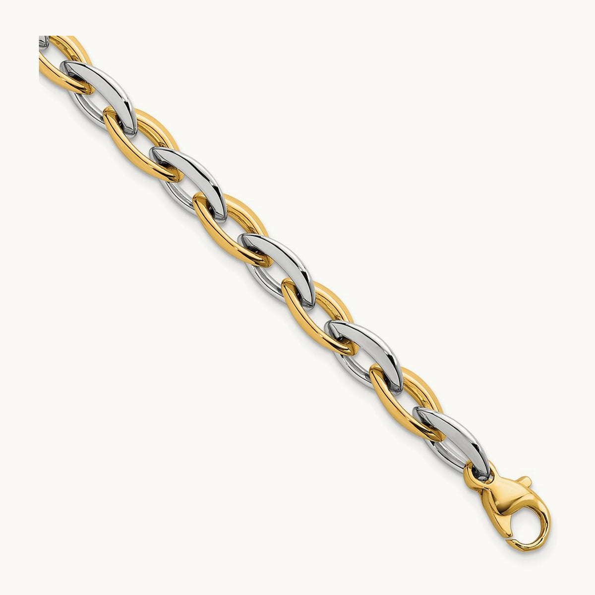 Polished Oval Link Bracelet, 7mm, 14K Two Tone