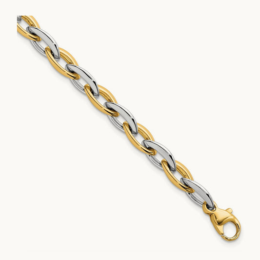 Polished Oval Link Bracelet, 7mm, 14K Two Tone