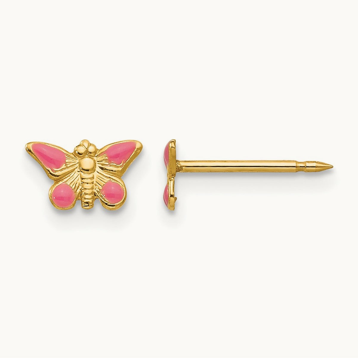 Inverness 14k Epoxy Fill Pink Butterfly Earrings