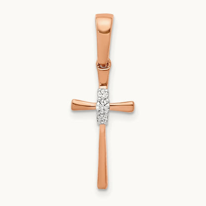 .03ct. Diamond Cross Pendant, 14K Rose Gold
