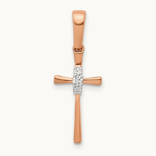 .03ct. Diamond Cross Pendant, 14K Rose Gold