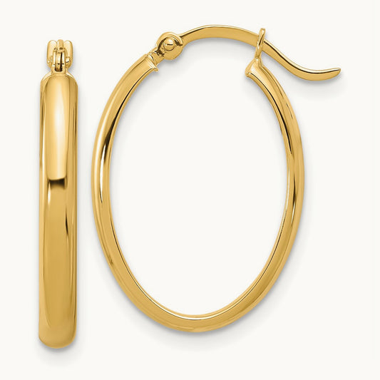 Oval Hoop Earrings — 14K Yellow Gold, 14mm