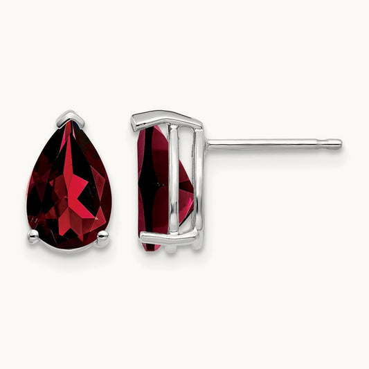 9x6mm Pear Garnet Earrings, 14K White Gold