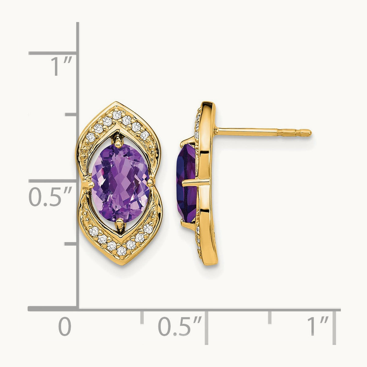 Amethyst and Diamond Post Earrings, 14K